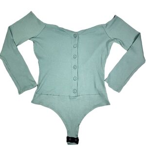 NWT Fashion Nova Fool In Love Off The Shoulder Body Suit Ribbed Green Size M